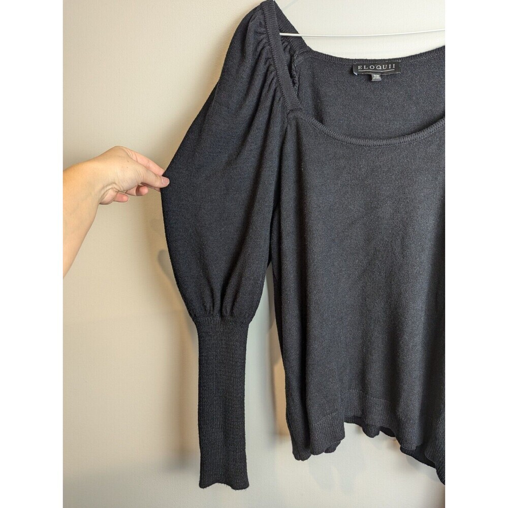Eloquii Square Neck Slim Sleeve Puff Shoulder Sweater 18/20 Black‎ Knit Elegant - Picture 2 of 8